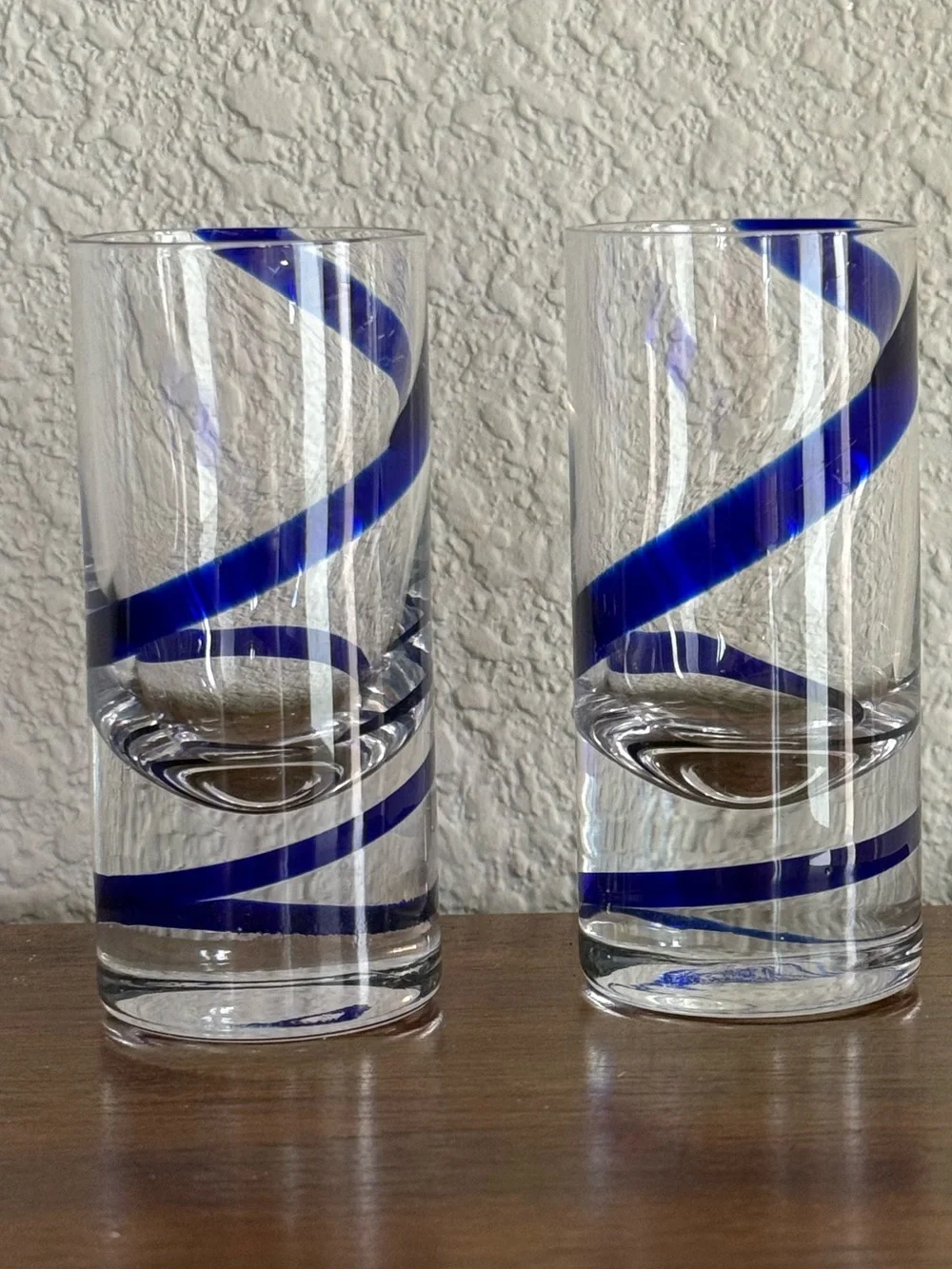 Pair of Pier 1 Iconic Swirline Cobalt Shot Glasses Retired EUC 3 1/2 in tall